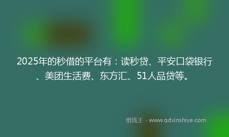 2025年的秒借的平台有：读秒贷、平安口袋银行、美团生活费、东方汇、51人品贷等。