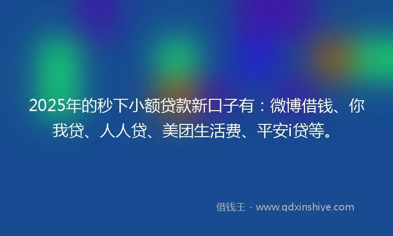 2025年的秒下小额贷款新口子有：微博借钱、你我贷、人人贷、美团生活费、平安i贷等。
