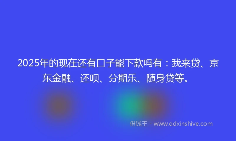2025年的现在还有口子能下款吗有：我来贷、京东金融、还呗、分期乐、随身贷等。