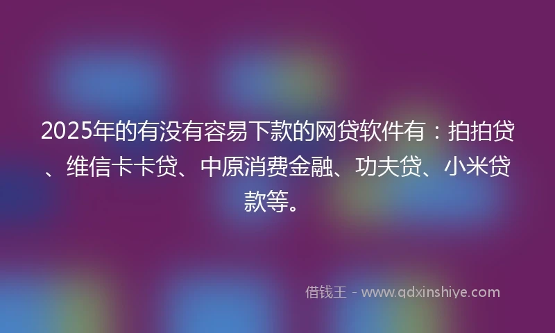 2025年的有没有容易下款的网贷软件有：拍拍贷、维信卡卡贷、中原消费金融、功夫贷、小米贷款等。