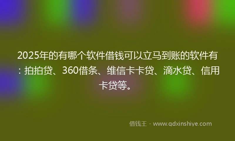 2025年的有哪个软件借钱可以立马到账的软件有：拍拍贷、360借条、维信卡卡贷、滴水贷、信用卡贷等。