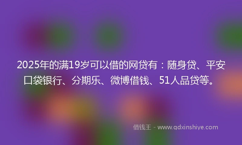 2025年的满19岁可以借的网贷有：随身贷、平安口袋银行、分期乐、微博借钱、51人品贷等。