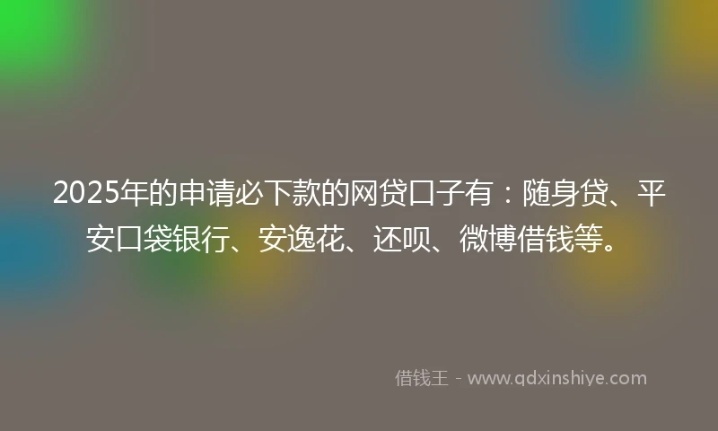 2025年的申请必下款的网贷口子有：随身贷、平安口袋银行、安逸花、还呗、微博借钱等。