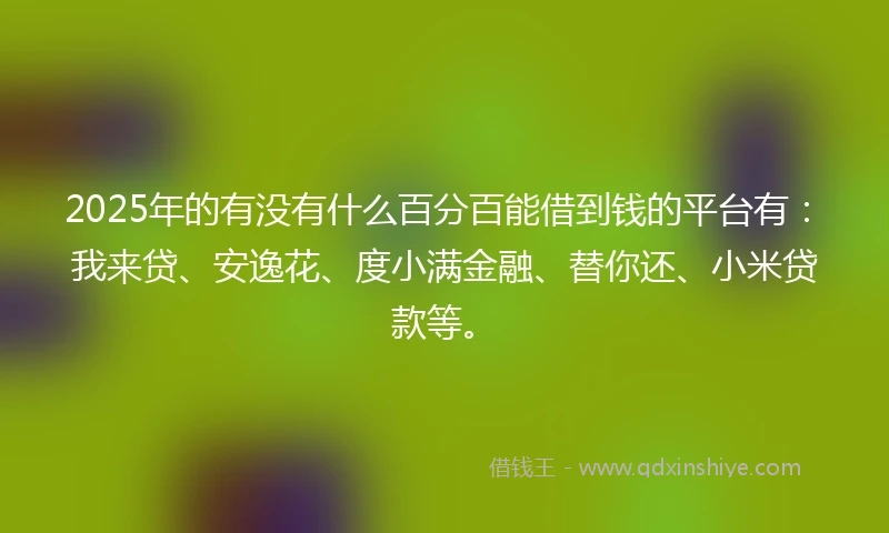 2025年的有没有什么百分百能借到钱的平台有：我来贷、安逸花、度小满金融、替你还、小米贷款等。