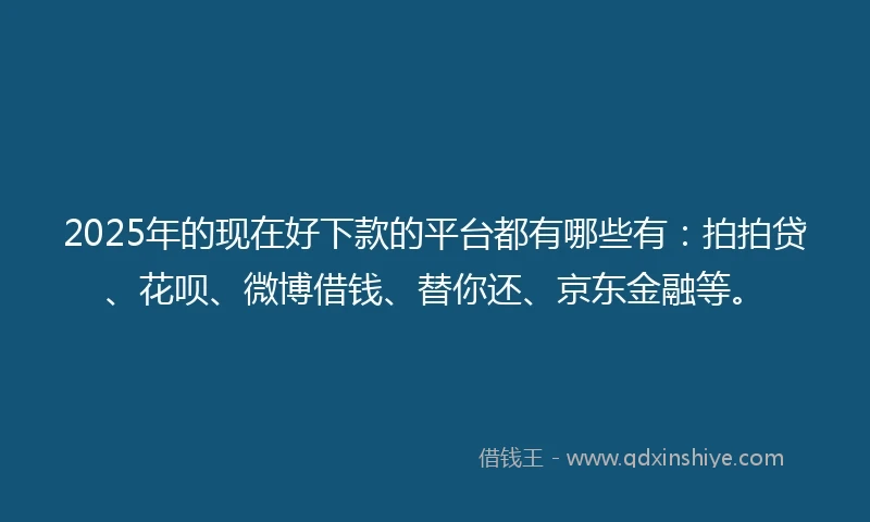2025年的现在好下款的平台都有哪些有：拍拍贷、花呗、微博借钱、替你还、京东金融等。