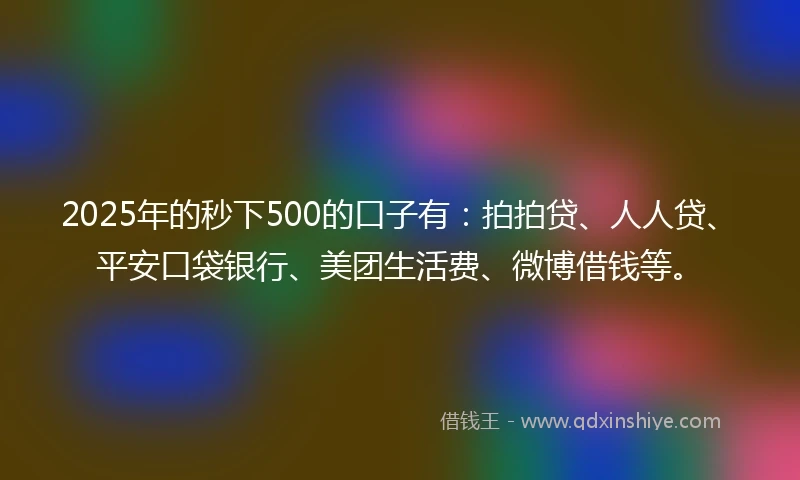 2025年的秒下500的口子有：拍拍贷、人人贷、平安口袋银行、美团生活费、微博借钱等。