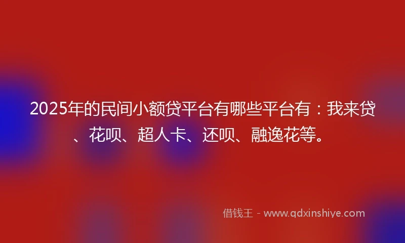 2025年的民间小额贷平台有哪些平台有：我来贷、花呗、超人卡、还呗、融逸花等。