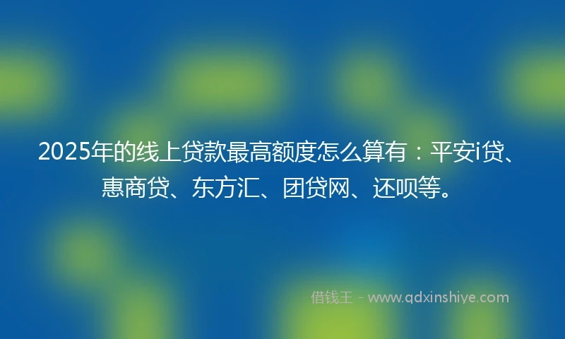 2025年的线上贷款最高额度怎么算有：平安i贷、惠商贷、东方汇、团贷网、还呗等。