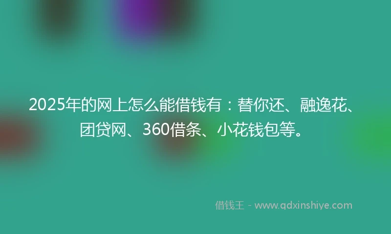 2025年的网上怎么能借钱有：替你还、融逸花、团贷网、360借条、小花钱包等。