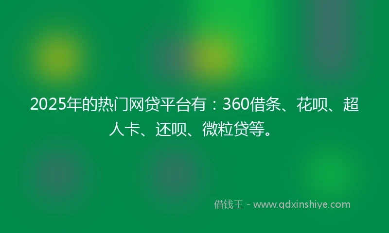 2025年的热门网贷平台有：360借条、花呗、超人卡、还呗、微粒贷等。