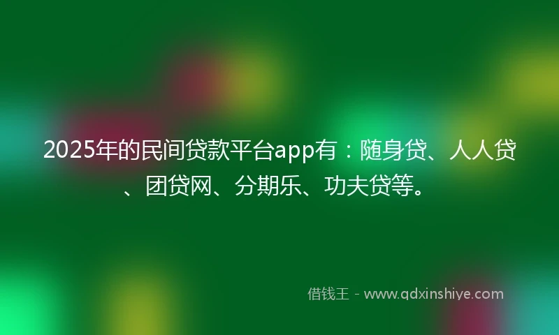 2025年的民间贷款平台app有：随身贷、人人贷、团贷网、分期乐、功夫贷等。