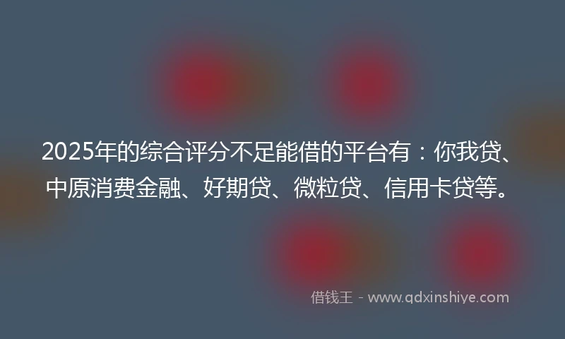 2025年的综合评分不足能借的平台有：你我贷、中原消费金融、好期贷、微粒贷、信用卡贷等。