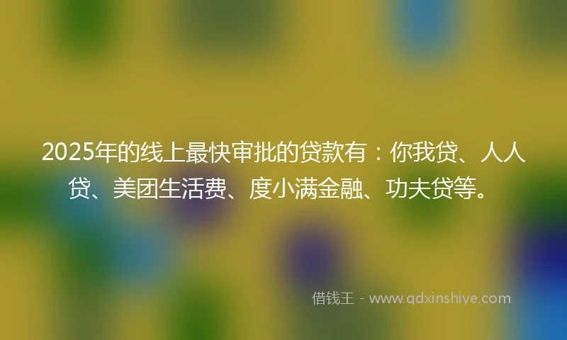 2025年的线上最快审批的贷款有：你我贷、人人贷、美团生活费、度小满金融、功夫贷等。