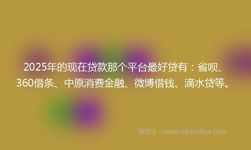 2025年的现在贷款那个平台最好贷有：省呗、360借条、中原消费金融、微博借钱、滴水贷等。