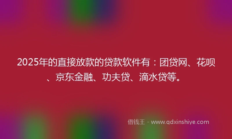 2025年的直接放款的贷款软件有：团贷网、花呗、京东金融、功夫贷、滴水贷等。