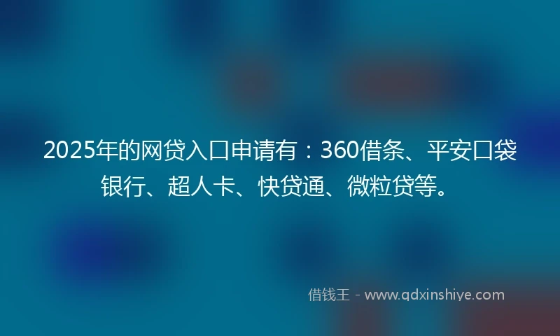 2025年的网贷入口申请有：360借条、平安口袋银行、超人卡、快贷通、微粒贷等。