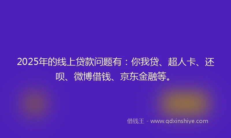 2025年的线上贷款问题有：你我贷、超人卡、还呗、微博借钱、京东金融等。