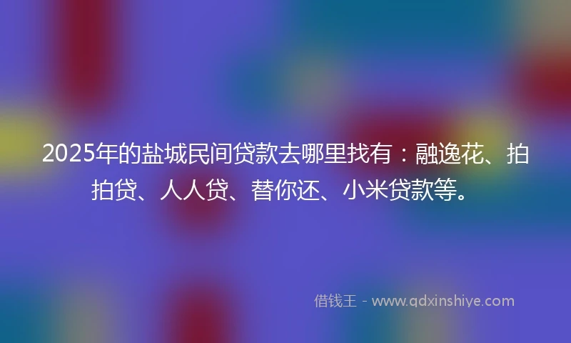 2025年的盐城民间贷款去哪里找有：融逸花、拍拍贷、人人贷、替你还、小米贷款等。