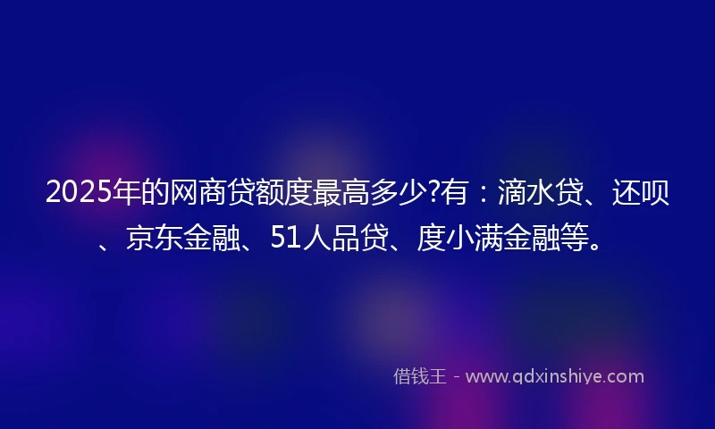 2025年的网商贷额度最高多少?有：滴水贷、还呗、京东金融、51人品贷、度小满金融等。