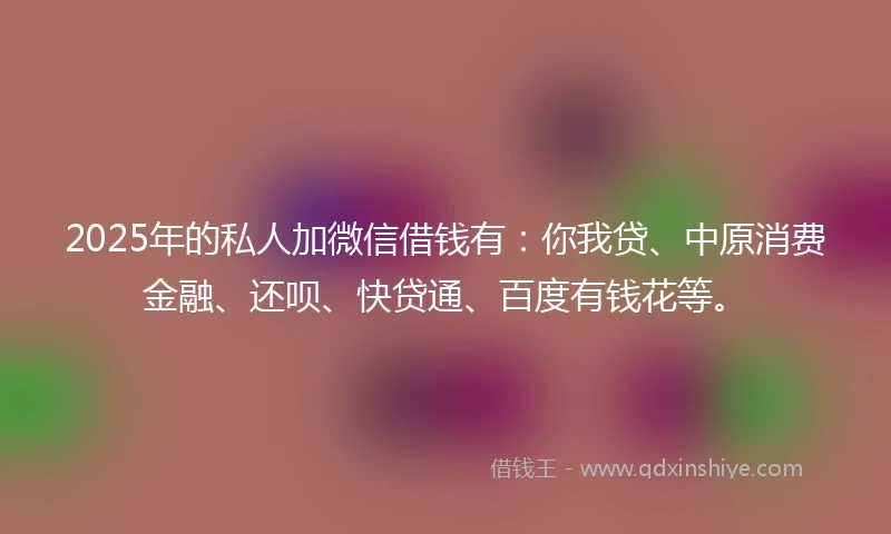 2025年的私人加微信借钱有：你我贷、中原消费金融、还呗、快贷通、百度有钱花等。