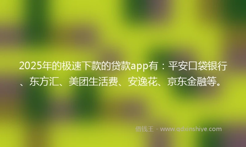 2025年的极速下款的贷款app有：平安口袋银行、东方汇、美团生活费、安逸花、京东金融等。
