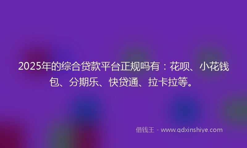2025年的综合贷款平台正规吗有：花呗、小花钱包、分期乐、快贷通、拉卡拉等。