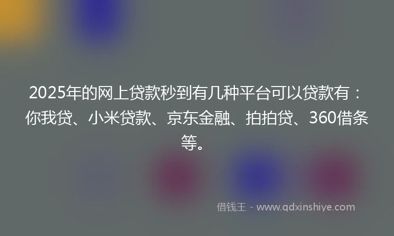 2025年的网上贷款秒到有几种平台可以贷款有：你我贷、小米贷款、京东金融、拍拍贷、360借条等。