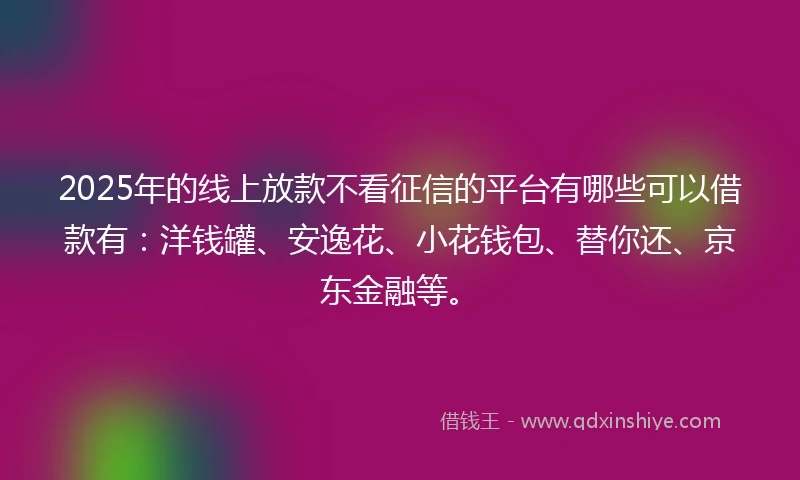 2025年的线上放款不看征信的平台有哪些可以借款有：洋钱罐、安逸花、小花钱包、替你还、京东金融等。