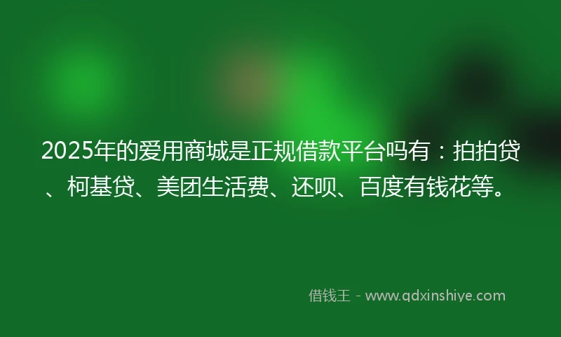 2025年的爱用商城是正规借款平台吗有：拍拍贷、柯基贷、美团生活费、还呗、百度有钱花等。