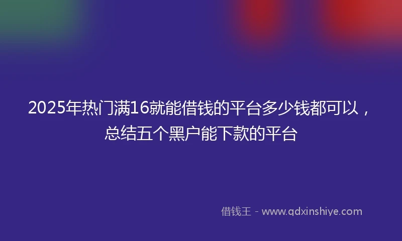2025年热门满16就能借钱的平台多少钱都可以，总结五个黑户能下款的平台