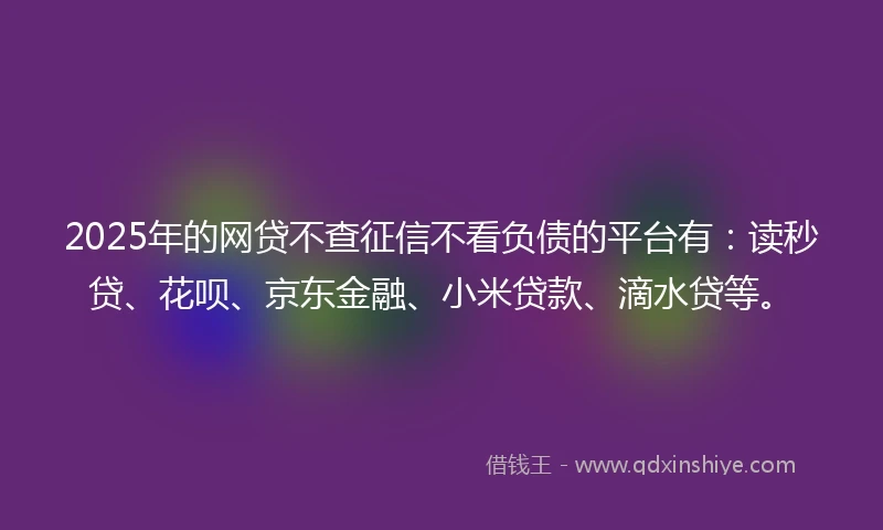 2025年的网贷不查征信不看负债的平台有：读秒贷、花呗、京东金融、小米贷款、滴水贷等。
