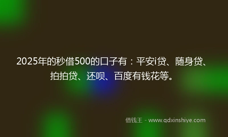 2025年的秒借500的口子有：平安i贷、随身贷、拍拍贷、还呗、百度有钱花等。