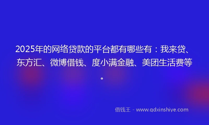 2025年的网络贷款的平台都有哪些有：我来贷、东方汇、微博借钱、度小满金融、美团生活费等。