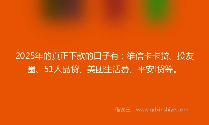 2025年的真正下款的口子有：维信卡卡贷、投友圈、51人品贷、美团生活费、平安i贷等。