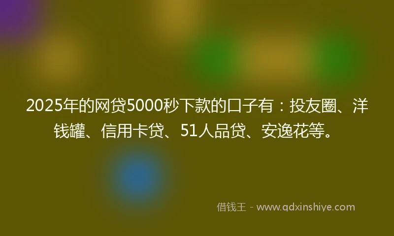2025年的网贷5000秒下款的口子有：投友圈、洋钱罐、信用卡贷、51人品贷、安逸花等。