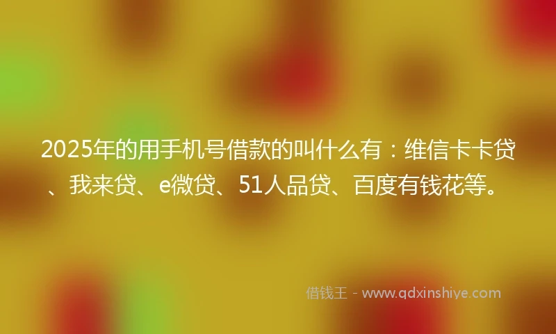 2025年的用手机号借款的叫什么有：维信卡卡贷、我来贷、e微贷、51人品贷、百度有钱花等。