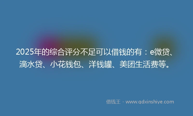 2025年的综合评分不足可以借钱的有：e微贷、滴水贷、小花钱包、洋钱罐、美团生活费等。