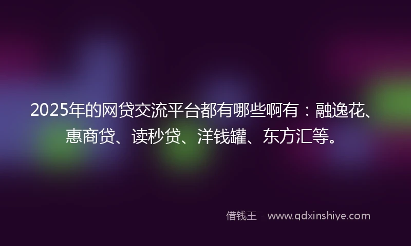 2025年的网贷交流平台都有哪些啊有：融逸花、惠商贷、读秒贷、洋钱罐、东方汇等。