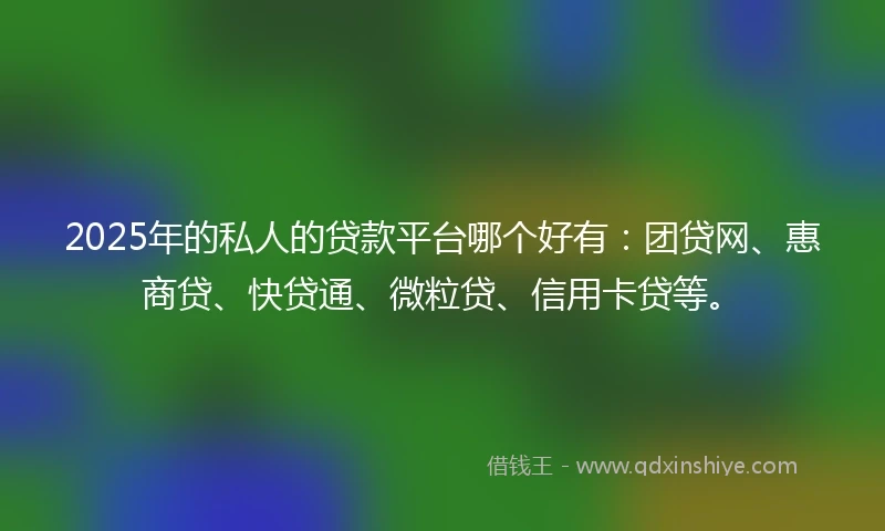 2025年的私人的贷款平台哪个好有：团贷网、惠商贷、快贷通、微粒贷、信用卡贷等。