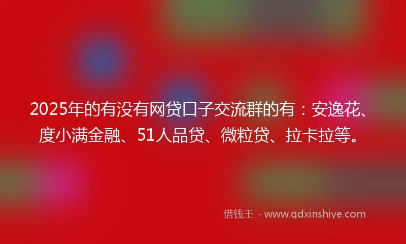 2025年的有没有网贷口子交流群的有：安逸花、度小满金融、51人品贷、微粒贷、拉卡拉等。