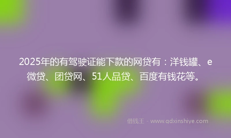 2025年的有驾驶证能下款的网贷有：洋钱罐、e微贷、团贷网、51人品贷、百度有钱花等。