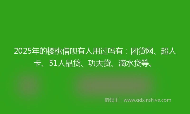 2025年的樱桃借呗有人用过吗有：团贷网、超人卡、51人品贷、功夫贷、滴水贷等。