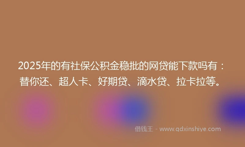 2025年的有社保公积金稳批的网贷能下款吗有：替你还、超人卡、好期贷、滴水贷、拉卡拉等。