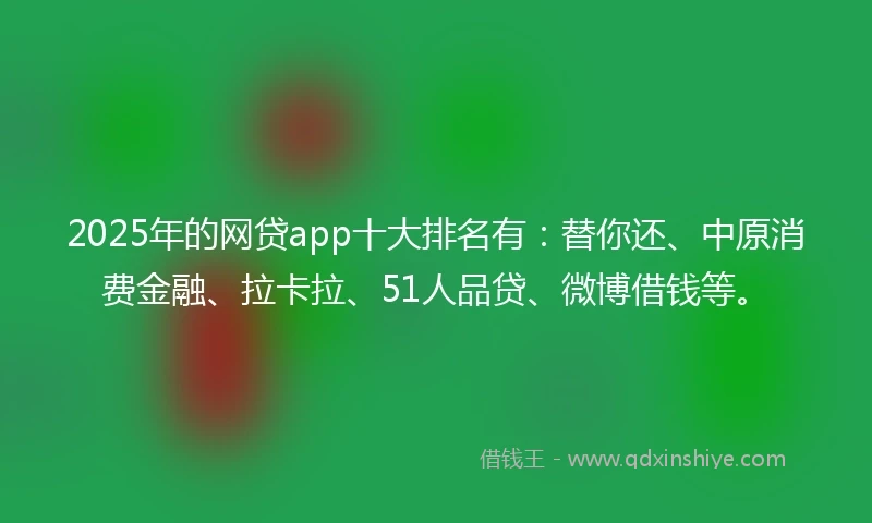2025年的网贷app十大排名有:替你还、中原消费金融、拉卡拉、51人品贷、微博借钱等。