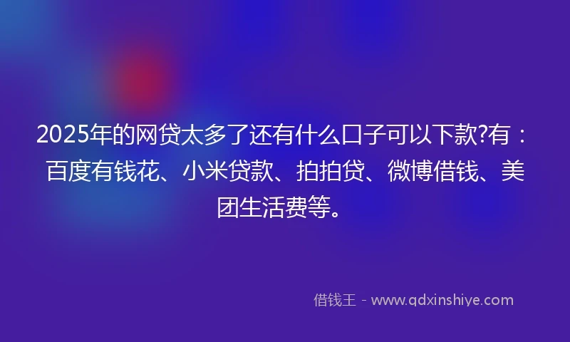 2025年的网贷太多了还有什么口子可以下款?有：百度有钱花、小米贷款、拍拍贷、微博借钱、美团生活费等。