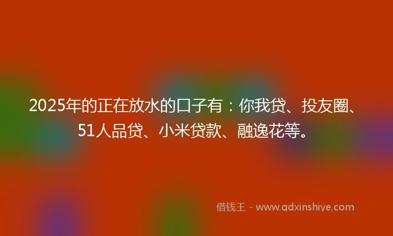 2025年的正在放水的口子有：你我贷、投友圈、51人品贷、小米贷款、融逸花等。