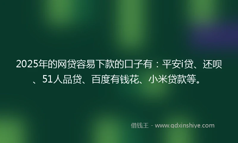 2025年的网贷容易下款的口子有：平安i贷、还呗、51人品贷、百度有钱花、小米贷款等。