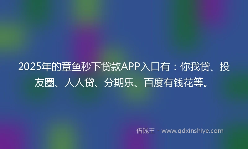 2025年的章鱼秒下贷款APP入口有：你我贷、投友圈、人人贷、分期乐、百度有钱花等。