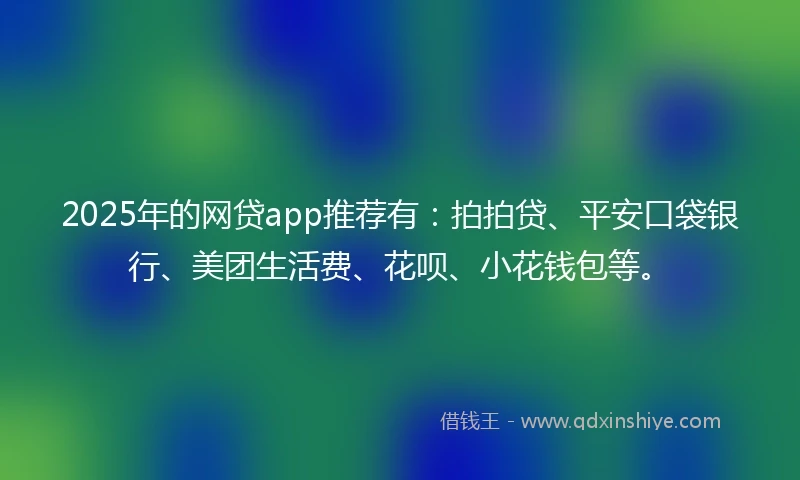 2025年的网贷app推荐有：拍拍贷、平安口袋银行、美团生活费、花呗、小花钱包等。
