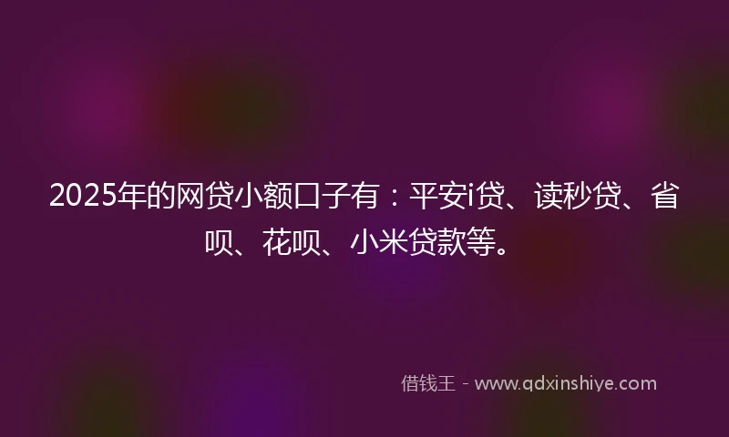 2025年的网贷小额口子有：平安i贷、读秒贷、省呗、花呗、小米贷款等。